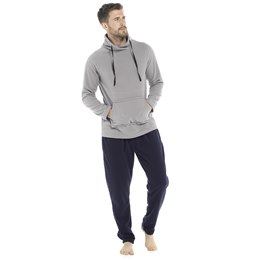 HT255 Men's Foxbury Polar Fleece Funnel NeckTop & Fleece Lounge Pants Grey/Navy-