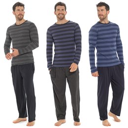 HT339C Mens Tom Franks Jersey Striped Long Sleeved Top Pyjama Set