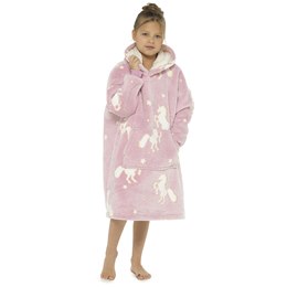 LN003 Kids Glow In The Dark Hooded Blanket - Unicorn  - One Size