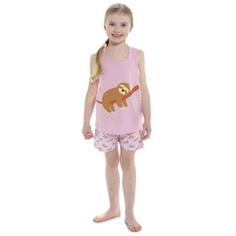 LN019 Kids Foxbury Sloth Top & Shorts Set - Pink -