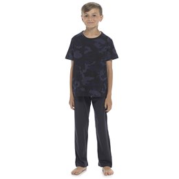 LN025 Boy's Foxbury Blue Camo AOP Top and Plain Bottoms - Blue Camo-