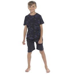 LN026 Boy's Foxbury Blue Camo AOP Top and Plain Shorts Set - Blue Camo-