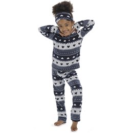 LN045 Kids Follow That Dream Micro Fleece Twosie With Eye Mask - Navy -