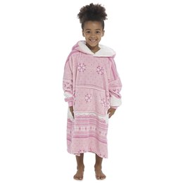 LN051 Kids Fairisle Print Snuggle Fleece Hoodie - Single Layer - Pink