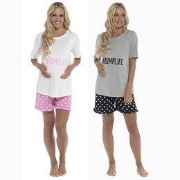 LN1359 Ladies Maternity Printed Jersey Pyjama Shorts Set