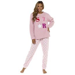 LN1405 Ladies Fleece Star Applique PJ Set in Pink