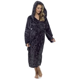 LN1434 Ladies Panther Print Thigh Length Hooded Robe