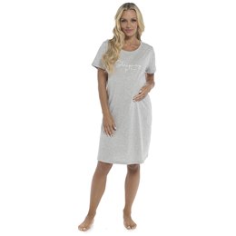 LN1544 Ladies Follow That Dream Maternity Jersey Front Print Nightie - Grey