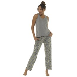 LN1596 Ladies Follow That Dream Jersey Gin AOP PJ Set in Grey Marl