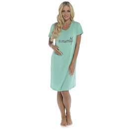LN1613 Ladies Maternity Front Print Nightie - Mint