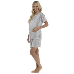 LN1616 Ladies Maternity All Over Print Top & Shorts Set - Grey