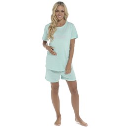 LN1618 Ladies Maternity Printed Stripe Jersey Top & Shorts Set