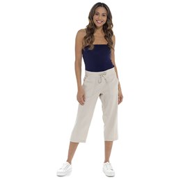 LN1644 Ladies Indigo Roc Elasticated Back 3/4 Length Linen Blend Trousers -