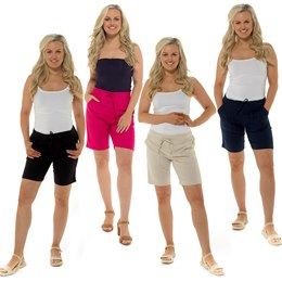LN1645 Ladies Indigo Roc Linen Blend Elasticated Back Linen Shorts
