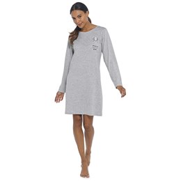 LN1656 Ladies Follow That Dream Jersey Pocket Dalmatian Print Nightie - Grey -