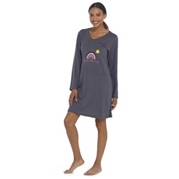 LN1659 Ladies Follow That Dream Jersey Front Print Long Sleeve Nightie - Charcoal