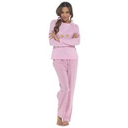 Ladies Pink Rabbit Fleece Pyjama Set with Sherpa Fleece Bottoms