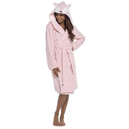 LN1667 Ladies Fox Applique Embroidery with 3D details Hooded Knee- Pink