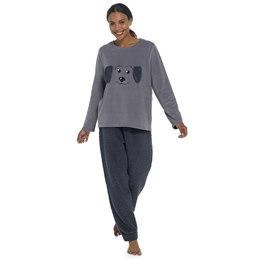 LN1671 Ladies Cockapoo 3D Details Micro Fleece Top & Sherpa Bottoms PJ