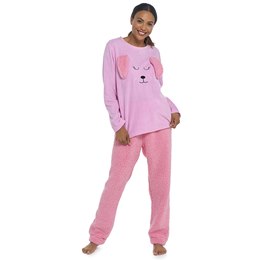 LN1672 Ladies Foxbury Rabbit 3D Details Micro Fleece Top & Sherpa Bottoms PJ Set