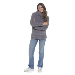 LN1685 Ladies Sherpa Cross Funnel Neck & Front Pocket Top in Grey