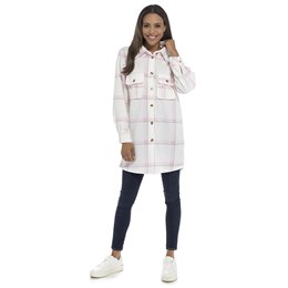 LN1700 Ladies Foxbury Check Fleece Shacket  with Pockets - Pink Check