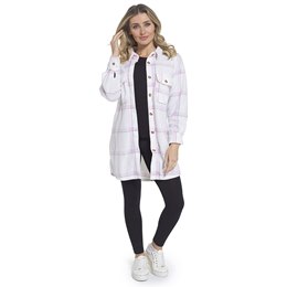 LN1700 Ladies Foxbury Check Fleece Shacket  with Pockets - Pink Check