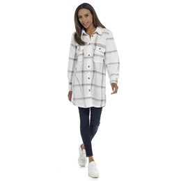 LN1701 Ladies Foxbury Check Fleece Shacket  with Pockets  - Grey Check