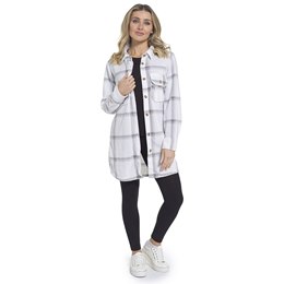LN1701 Ladies Check Fleece Shacket  with Pockets  - Grey Check