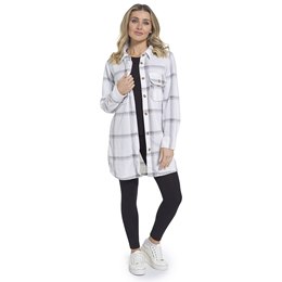 LN1701 Ladies Foxbury Check Fleece Shacket  with Pockets  - Grey Check