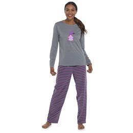 LN1707 Ladies Follow That Dream Novelty Print Jersey Top & Fleece Pants PJ Set