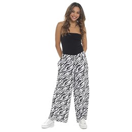 LN1819 Ladies Wide Leg Animal Print Linen Blend Trouser