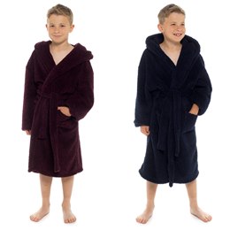 LN263 Boys Hooded Long Pile Two Tone Effect Robe