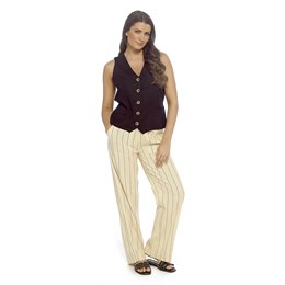 LN3012 Ladies Linen Blend Elasticated Back Trouser - Stripe