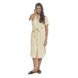 LN3013 Ladies Linen Blend Short Sleeve Button Through Dress - Stripe