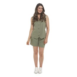 LN3016 Ladies Linen Blend Button Through Waistcoat - Khaki