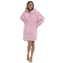 LN326 Adults Panther Print Snuggle Hoodie - Single Layer - Pink