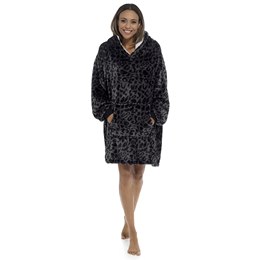 LN327 Adults Panther Print Snuggle Fleece Hoodie - Single Layer - Black