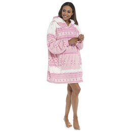 LN332 Adults Fairisle Print Snuggle Fleece Hoodie - Single Layer - Pink