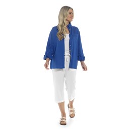LN346 Ladies Relaxed Fit Linen Blend Shirt in Bright Blue