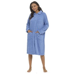 LN405 Ladies Long Sleeve Towelling Zip House Coat with YKK Zip - Lilac