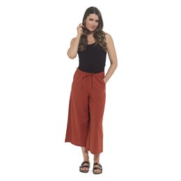 LN442 Ladies Linen Blend Wide Leg Cullottes with Elasticated Waist  - Rust