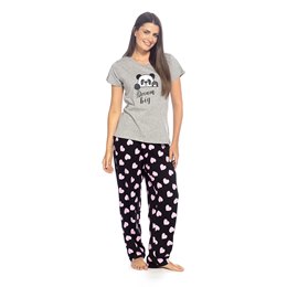 LN448 Ladies Short Sleeve Jersey Pyjama - Panda with AOP pants