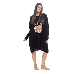 LN449 Ladies Long Sleeve Jersey Nightie - One Size - Black with Sloth Print