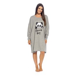 LN451 Ladies Long Sleeve Jersey Nightie - One Size - Grey with Panda Print