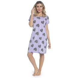 LN453 Ladies Print Nightie - Lavender with Leopard Hearts