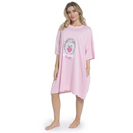 LN458 Ladies Hedgehog Print Oversized Jersey Nightie - Pink - One Size