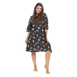 LN459 Ladies Short Sleeve Dog Print Jersey Nightie - One Size - Dark Grey