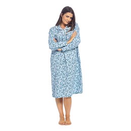 LN472 Ladies Classic Print Brushed Cotton Flannelette Long Sleeve Nightie - Blue