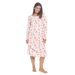 LN473 Ladies Soft Touch Polar Fleece Printed Classic Nightie - Pink Floral